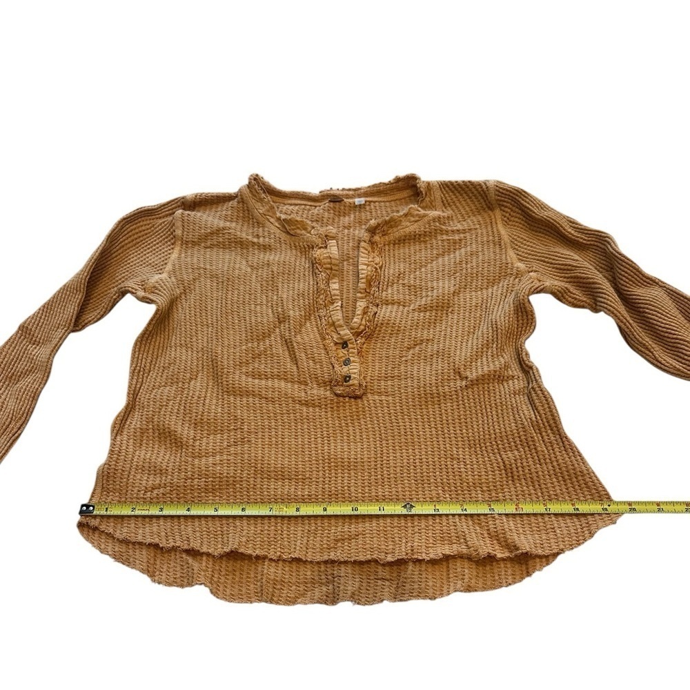 Free People Rusty Orange Waffle Knit Long Sleeve Shirt - Picture 4 of 7